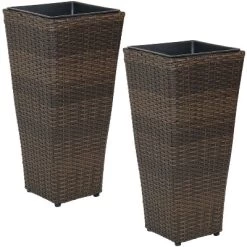 Sunnydaze Decor Sunnydaze Modern Decorative Standing Square Polyrattan Planter Containers - Brown - 2-Pack -Outdoor Garden GUEST 78aa8646 78bb 4dc6 9a19 c2ca5d6fc70e