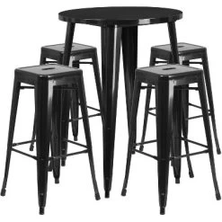Flash Furniture Commercial Grade 30" Round Metal Indoor-Outdoor Bar Table Set With 4 Square Seat Backless Stools -Outdoor Garden GUEST 78b0c537 5ce4 471d b90d 24c16b59bb9f