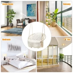 Costway Hanging Hammock Chair Macrame Swing Handwoven Cotton Backrest Garden Grey Black -Outdoor Garden GUEST 791467ed 6278 4633 9ac7 31158178ba02