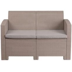 Merrick Lane Outdoor Furniture Resin Loveseat Faux Rattan Wicker Pattern 2-Seat Loveseat With All-Weather Cushions -Outdoor Garden GUEST 79186cfc 0ce0 4644 84c3 2f30eea70e35