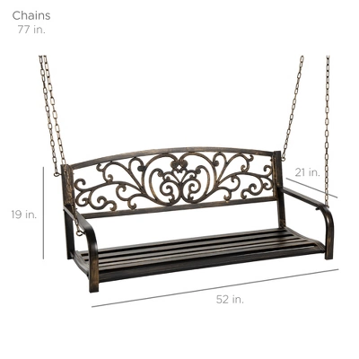 Best Choice Products 2-Person Metal Outdoor Porch Swing, Hanging Steel Patio Bench W/ Floral Accent - Bronze 6 Best Choice Products 2-Person Metal Outdoor Porch Swing, Hanging Steel Patio Bench W/ Floral Accent - Bronze - Image 6
