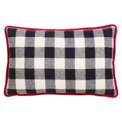 12"x20" Buffalo Plaid Joy Poly Filled Throw Pillow Black - Saro Lifestyle