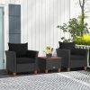 Costway 3PCS Patio Rattan Furniture Set Cushioned Sofa Storage Table With Wood Top Red/Black