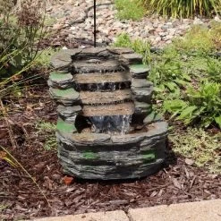 Sunnydaze Decor Sunnydaze 14"H Electric Polyresin Shale Falls Outdoor Water Fountain With LED Lights -Outdoor Garden GUEST 7a5b7614 5546 4fa6 9c43 14a978ad61b3