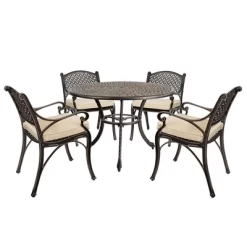 Kinger Home 5-Piece Outdoor Patio Dining Set For 4, Cast Aluminum Patio Furniture Table And Chairs With Cushions