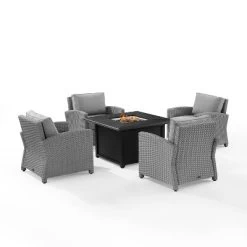 Bradenton 5pc Wicker Conversation Set With Fire Table - Gray - Crosley -Outdoor Garden GUEST 7b09ff30 ff0e 4d9f 9a5a 9bf3e3c98d94