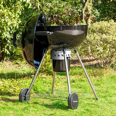 Captiva Designs E02GR013 22" Kettle Charcoal Grill With Pizza Ring And Pizza Stone - Black 1 Captiva Designs E02GR013 22" Kettle Charcoal Grill With Pizza Ring And Pizza Stone - Black