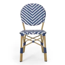 Picardy 3pc Outdoor Aluminum French Bistro Set - Navy/White/Bamboo - Christopher Knight Home -Outdoor Garden GUEST 7b669bfd 8e8a 40f6 a30f 36e6013bde71