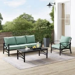 Kaplan 3pc Outdoor Sofa Set With Sofa & Arm Chair With Coffee Table - Mist - Crosley -Outdoor Garden GUEST 7b7507c4 10bb 4d84 84ba 70b960af6087