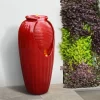 31.89" Glazed Vase Outdoor Floor Fountain With LED Light - Red - Teamson Home