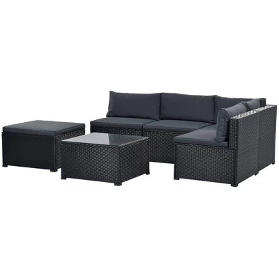 6pc Wicker Patio Conversation Set With Cushions - Black/Gray - GODEER 7 6pc Wicker Patio Conversation Set With Cushions - Black/Gray - GODEER - Image 7