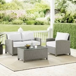 Bradenton 3pc Outdoor Conversation Set With Loveseat & Armchair With Coffee Table - Crosley