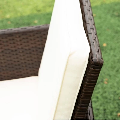 9pc Outdoor Wicker Dining Set With Cushions - Dark Brown/Beige - GODEER 8 9pc Outdoor Wicker Dining Set With Cushions - Dark Brown/Beige - GODEER - Image 8