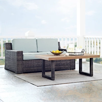Beaufort 2pc Outdoor Wicker Chat Set - Mist - Crosley 1 Beaufort 2pc Outdoor Wicker Chat Set - Mist - Crosley