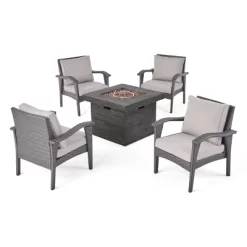 Keana 5pc Faux Rattan Club Chair & Fire Pit Chat Set - Christopher Knight Home -Outdoor Garden GUEST 80adfc4c 37f3 4b44 89e5 491011ad427d