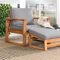 Galia 2pc Square Leg Acacia Wood Chair And Ottoman With Cushions - Brown - Saracina Home -Outdoor Garden GUEST 81184e31 2694 433a a546 112c66f6d67b