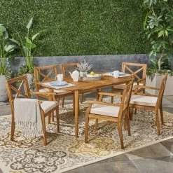 Pines 7pc Acacia Oval Wood Dining Set - Christopher Knight Home -Outdoor Garden GUEST 81df51ab bdec 4ccf b3f8 7c9d236bea53