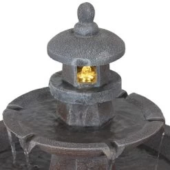 Sunnydaze Decor Sunnydaze 40"H Electric Polyresin 2-Tiered Pagoda Outdoor Water Fountain With LED Light -Outdoor Garden GUEST 82405deb dcea 441a b849 0018bea6e9a7