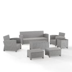 Bradenton 7pc Outdoor Wicker Sofa And Arm Chair Seating Set With Coffee Table, Side Table And 2 Ottomans - Navy/Gray - Crosley -Outdoor Garden GUEST 82730219 e2ff 4028 b287 3e9d316633e4
