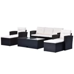 6pc Wicker Patio Conversation Set With Sofa, Arm Chairs, Ottomans & Coffee Table - Black/Beige - GODEER 19 6pc Wicker Patio Conversation Set With Sofa, Arm Chairs, Ottomans & Coffee Table - Black/Beige - GODEER -Outdoor Garden GUEST 82c12f98 7b7d 4b14 bf41 85fff9a9f5be