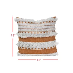 Orange Striped Hand Woven 18x18" Outdoor Decorative Throw Pillow With Hand Tied Fringe - Foreside Home & Garden -Outdoor Garden GUEST 82de915f db6e 4f46 8a5f fce5deedfe09