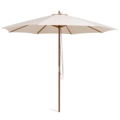 10FT Patio Wooden Market Table Umbrella Pulley W/8 Bamboo Ribs Sunshade Canopy -Outdoor Garden GUEST 83f5836b 8c84 429e 8522 87aae2814664