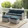 Bradenton 3pc Outdoor Wicker Sofa & 2 Ottoman Set - Navy/Gray - Crosley