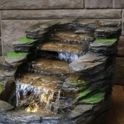 Sunnydaze Decor Sunnydaze 14"H Electric Polyresin Shale Falls Outdoor Water Fountain With LED Lights -Outdoor Garden GUEST 84818e32 7804 4924 832e bae6062175b5