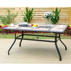 Patio Set With Steel Table With 1.57" Umbrella Hole & Padded Sling Arm Chairs - Captiva Designs