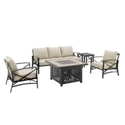 Kaplan 5pc Sofa Set With Fire Table - Oatmeal - Crosley -Outdoor Garden GUEST 8615f7f1 5a0e 4020 8db6 590df34b9c32