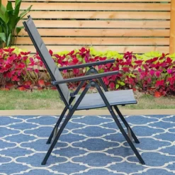 7pc Outdoor Dining Set With 7 Position Adjustable Folding Chairs & Metal Rectangle Table With Umbrella Hole - Captiva Designs -Outdoor Garden GUEST 867747db 87da 48bc b6f2 717b2a3c3521