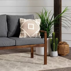 Saybrook Modern Metal And Wood Patio Loveseat - Gray/Dark Brown - Saracina Home -Outdoor Garden GUEST 86879b55 3938 4727 9563 eccc69fd1d33