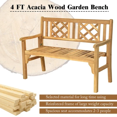 Costway Patio Outdoor Solid Wood Bench Folding Loveseat Chair Park Garden Deck Furniture 6 Costway Patio Outdoor Solid Wood Bench Folding Loveseat Chair Park Garden Deck Furniture - Image 6