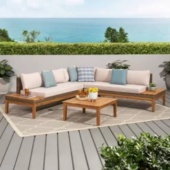 Loft Acacia 4pc Wood Sectional Sofa Set - Christopher Knight Home -Outdoor Garden GUEST 876be8cf 63ab 4766 b411 c01639c0a9ec