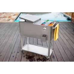 Permasteel 80qt Stainless Steel Outdoor Cooler Cart Silver -Outdoor Garden GUEST 877bd877 e223 4a9b be08 e6a4b7717559