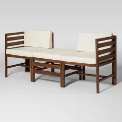 3pc Modular Acacia Wood Patio Chat Set With Cushions - Saracina Home -Outdoor Garden GUEST 87867d10 2ed7 4519 8f7f 353e1fd3ffa4