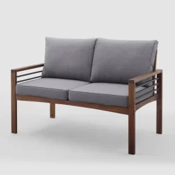 Saybrook Modern Metal And Wood Patio Loveseat - Gray/Dark Brown - Saracina Home -Outdoor Garden GUEST 87e73a6f 2a88 4b08 836f e43bcdbd4760