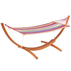 Outsunny 10' Hammock With Wood Stand, Rainbow Bed, Heavy Duty Roman Arc Hammock For Single Person For Patio Backyard Balcony Porch -Outdoor Garden GUEST 8831cd41 03df 4b3b becd 6c3da836fd81