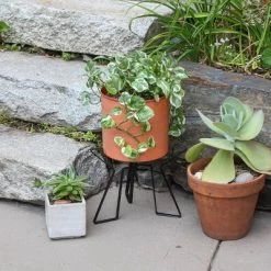 10" Wide Planter Pot Burnt Sienna Galvanized Steel With Black Wrought Iron Plant Stand - ACHLA Designs