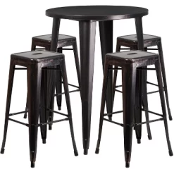 Flash Furniture Commercial Grade 30" Round Metal Indoor-Outdoor Bar Table Set With 4 Square Seat Backless Stools -Outdoor Garden GUEST 889b794f 9ba6 4e91 a747 010677da02ed