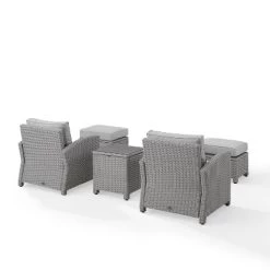 Bradenton 5pc Outdoor Wicker Seating Set With Side Table, 2 Arm Chairs And 2 Ottomans - Gray/Gray - Crosley -Outdoor Garden GUEST 88a1bd74 514b 4469 829e 411cf1855209