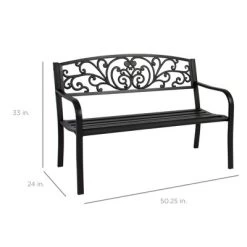 Best Choice Products Outdoor Steel Bench Garden Patio Porch Furniture W/ Floral Design Backrest, Slatted Seat -Outdoor Garden GUEST 88b4beec 3cfc 4332 bf91 e291517346b2