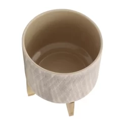 Sagebrook Home 12"x10" Mesh Ceramic Planter Pot With Stand Tan -Outdoor Garden GUEST 892c9f82 8d6d 4542 93ea bbe506bb51f6