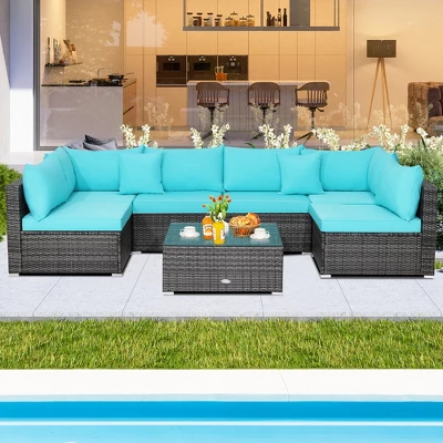 Costway 7PCS Patio Rattan Furniture Set Sectional Sofa Cushioned Garden 13 Costway 7PCS Patio Rattan Furniture Set Sectional Sofa Cushioned Garden - Image 13
