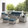 Bradenton 7pc Outdoor Wicker Sofa And Arm Chair Seating Set With Coffee Table, Side Table And 2 Ottomans - Navy/Gray - Crosley
