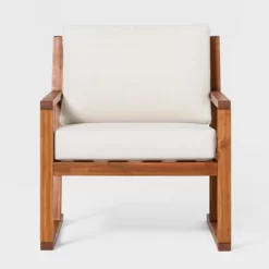 Saracina Home Modern Slat-Back Acacia Outdoor Arm Chair With Cushions -Outdoor Garden GUEST 8c100c19 cce6 4263 bf19 7df869ee1e9b