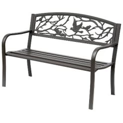 Outsunny 50" Vintage Animal Pattern Garden Cast Iron Patio Bench, Outdoor Furniture Loveseat Chair With Backrest And Armrest For Yard, Lawn, Brown -Outdoor Garden GUEST 8c17bf68 9f01 416e 89fc 58ebdf875011