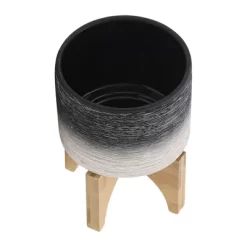 Sagebrook Home Round Ceramic Planter Pot With Wood Stand Gray/White -Outdoor Garden GUEST 8c342989 bfb3 4a9b b40c 72f1fc8f4bd3