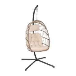 Merrick Lane Riley Foldable Woven Hanging Egg Chair With Removable Cushion And Stand For Indoor And Outdoor Use -Outdoor Garden GUEST 8c5e694e 4abb 4703 aa3f a3aa6fb19569