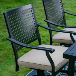 7pc Outdoor Dining Set With Steel Swivel Chairs & Large Rectangle Metal Table With Umbrella Hole - Black - Captiva Designs -Outdoor Garden GUEST 8c64e9fb 2652 42ba 8e67 4fd9b226eb45